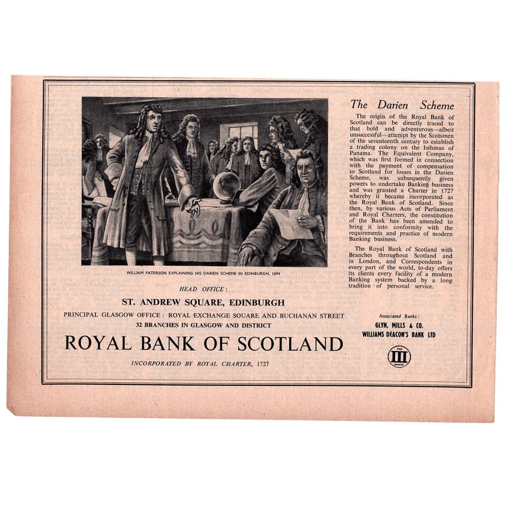 Royal Bank of Scotland Advertisement 1952 Vintage Finance Banking Darien Scheme